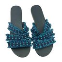 Rothy's Rothy’s Teal Blue Fringe Triple Band Sandals 8.5 Photo 0