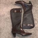 Prevata Brown Diana Leather Croc Heeled Boots Size 8 Photo 0