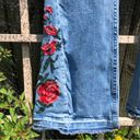 Umgee Floral Embroidered High Rise Raw Hem 5 Pocket Flare Jean 30 Photo 4