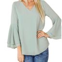 Zenana Outfitters NWOT Women's Layered Bell Sleeve Top Light Sage Green size Large Photo 0