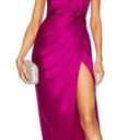 Lee NWT Sau  Preston Satin Maxi Dress One Shoulder High Slit Raspberry Size 6 Photo 0