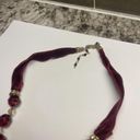 Monet Signed  Necklace Gold Tone Maroon Glass Bead / Ribbon - Beaded Photo 6