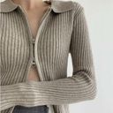 frankie's bikinis Ribbed Zip-Up Cardigan - Gray Photo 2