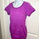 Athleta  Fastest Track Ruched Stripe Tshirt Short Sleeve Pinkish Purple M Photo 4