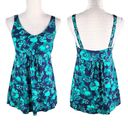 L.L.Bean  Soft Drape Tankini Top 12 Blue Green Floral Adjustable UPF 50+ Photo 0