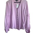 Laundry by Shelli Segal Laundry Women Top L Pale Purple 3/4 Laser Cut Puff Sleeve Button Up Softgirl NEW Photo 0