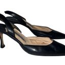 Manolo Blahnik  Black Leather Pointed Toe Slingback Kitten Heel Photo 0