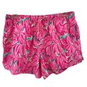 Lauren James  Pink Floral Tulip Swim Pocket‎ Water Nylon Athletic Gym Shorts Med Photo 0