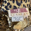 Maggy London Vintage  100% Silk Blouse Brown Animal Print Button Down Size 14 Photo 4