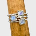 Sterling Silver Rainbow Moonstone Stacker Ring Trio - Sz 6 Photo 0