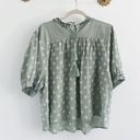 Bohme Sage Green Embroidered Floral Puff Sleeve Tassel Blouse Boho Photo 1