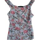 Arden B  Small Y2K Blue Pink Floral Ruffle Mesh Tank Top Coquette Rose Photo 0