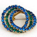 Vintage Blue  and Green Rhinestone Circles Brooch Pin Photo 2