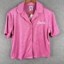 Polo barbie cropped terry cloth button down shirt  pink short sleeve Photo 3