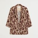 Mango  Women Notch Collar Long Sleeves Tropic Print Linen Blazer, Beige Brown XS Photo 1