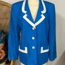 Oleg Cassini Vintage  Blazer Bright Blue Lapis White Trim Gold Lion Buttons sz Photo 0