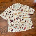 Jungle Animals Women's short Sleeve Collared Blouse or Shirt Size XL Brown Photo 8