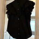 Veronica Beard  Black Button Down Ruffle Blouse Size Medium Photo 1