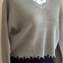 The Moon  & Madison Sage Waffle knit Frey Trim Cute Sweater Pull Over Sage Green Sz S Photo 0