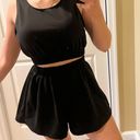 Set Crop Top Shorts High Waisted Pants Loose Pants Track Pants Tank Top Bustier Summer Set Black Photo 2