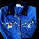 Basic Editions  Plus Snowman Denim Shirt 18W Blue Embroidered  Vintage Ch… Photo 3