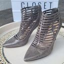 INC Kacela2 Caged pewter/silver rhinestone high heel booties sz 7.5 Photo 0