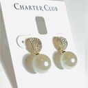 Charter Club NEW  Pearl Drop EARRINGS 1" Pave Crystal & Faux Pearl Post Back Gold Photo 0