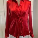 Vintage New York & company red satin long sleeve blouse bow tie front size 6 Photo 1