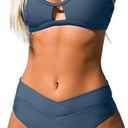 Cupshe NWT  Bikini Set Cut Out High Waisted V Cut Bottom Stone Blue size XL Photo 0