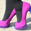 Candie's  faux suede pink blue stacked heel peep toe pumps Size 8.5.  B66 Photo 1