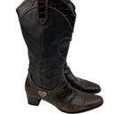 Brighton  Toby Western Cowboy Boots Women Size 8.5 Brown Leather Heart Charm Croc Photo 4