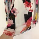 cupio  Black White Stripe Pink Red Blue Multi Floral Sheer Lined Midi Skirt Small Photo 2