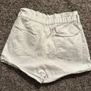 EXPRESS Women’s L  Shortie Super High Rise Denim Shorts Stretch White Paperbag Photo 3