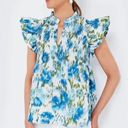 Tuckernuck  Blue Floral Flutter Sleeve Smocked Cotton Blouse NWT Size XL Photo 0