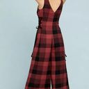 Anthropologie ‎ Ett Twa Jumpsuit 4 Petite Wide Leg Red Black Check Lace Up Sides Photo 2