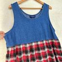 Vtg 90s Original TY Wear Denim Jumper Jean Dress Long Red Flannel Size 1X Pocket Blue Photo 5