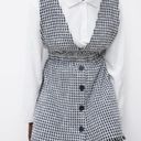 ZARA  Tweed Button Front Pinafore Mini Dress Sleeveless Blue Black White Sz Small Photo 8