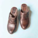 Frye Charlotte chocolate brown leather studded slip on wedge mules 7 Photo 0