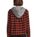 Time And Tru  Womens Flannel Hoodie Shirt Cropped Size Large 12-14 Pockets New Photo 2