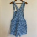 No Bo Junior Women’s  Light Checked Frayed Hem Denim Shortalls Size Medium (7/8) Photo 1