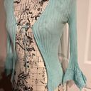 GUESS Jeans Vintage y2k Bolero Mint Ribbed Knit Flounce tie Sleeve Coquette Coastal Colorful Pastel Shrug Shawl Crop Cardigan ribbed summer fest western cottage Photo 1
