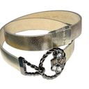 Chico's Chico’s leather belt silver crackled metallic adjustable slider S/M Photo 0