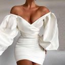 House Of CB  'Carlyn' Ivory Satin Balloon Sleeve Mini Dress/Size XS NWOT Photo 0