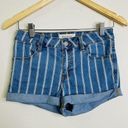 PacSun  Super Stretch Shortie Short 27 Blue Stripe Denim Rolled Cuffs High Rise Photo 0