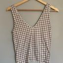 Light Brown and White Gingham Sleeveless Crop Top Photo 0