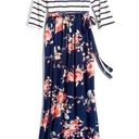 Krass&co Lux &  XL Bernice 2fer Knit Stripes and Floral Maxi Dress - navy, white, pink Photo 0