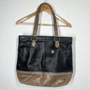 The Sak  Leather Tote Bag Purse Metallic Embroidered Detail Black Brown Photo 0