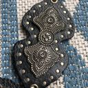 Chico's Western Belt Black Leather Silver Filigree Chain Scalloped Floral Details Photo 3