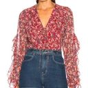 Blossom Revolve NICHOLAS Red Silk  Ditsy Micro Floral Ruffle Blouse Photo 0