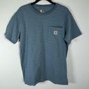 Carhartt  Original Fit Striped T-Shirt Blue Short Sleeve Crew Neck Women’s Medium Photo 0